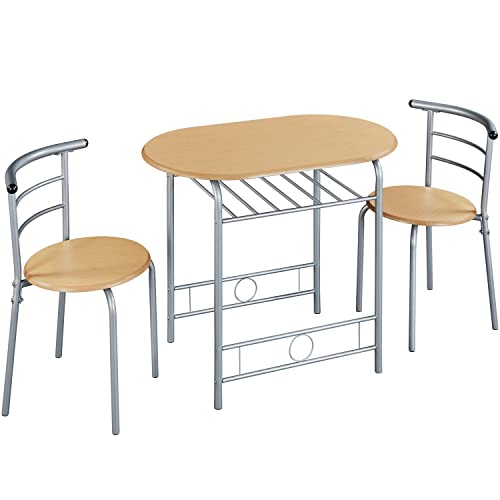 Yaheetech Essgruppe Tischgruppe für 2 Personen mit 1 Esstisch & 2 Stühle Küchentisch mit Ablagefach Esszimmertisch Armlehnstuhl Esstisch-Set Holzfarbe von Yaheetech