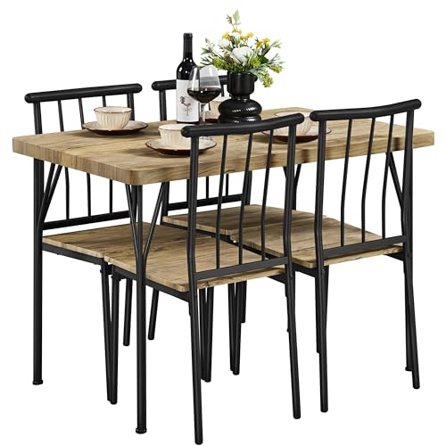 Yaheetech Essgruppen Esstisch mit 4 Stühlen, Esszimmergruppe Rechteckig Küchentisch-Set mit 4cm Dicker Tischplatte, 5er-Set Tischgruppe für 4 Personen Sitzgruppe für Küchentisch-Set fürs Esszimmer/W von Yaheetech