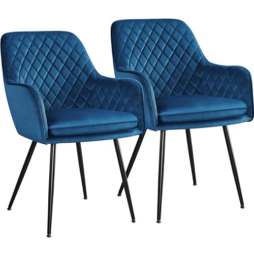Yaheetech Esszimmerstühle 2er Set Küchenstühle, Polsterstühle mit Armlehnen Metallbeine, Seesel aus Samtstoff für Arbeitszimmer/Wohnzimmer, Blau von Yaheetech