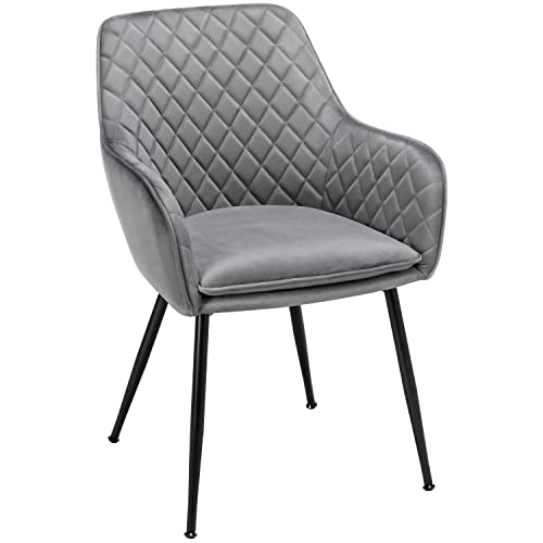 Yaheetech Esszimmerstühle 1er Set Küchenstühle, Polsterstühle mit Armlehnen Metallbeine, Seesel aus Samtstoff für Arbeitszimmer/Wohnzimmer, Hellgrau von Yaheetech