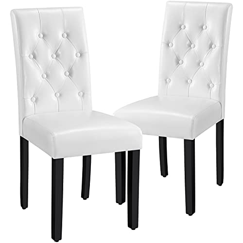 Yaheetech Esszimmerstühle 2er Set Küchenstuhl Polsterstuhl mit hoher Rückenlehne, Beine aus Massivholz, gepolsterte Sitzfläche aus Kunstleder Weiß von Yaheetech