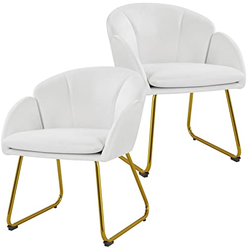 Yaheetech Esszimmerstühle 2er Set modern, Küchenstuhl in Blumenform, Sessel Polsterstuhl mit Metallbeinen Gold, für Wohnzimmer/Esszimmer Weiß von Yaheetech