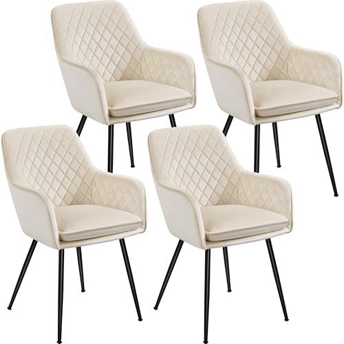 Yaheetech Esszimmerstühle 4er Set Küchenstühle, Polsterstühle mit Armlehnen Metallbeine, Seesel aus Samtstoff für Arbeitszimmer/Wohnzimmer, Beige von Yaheetech