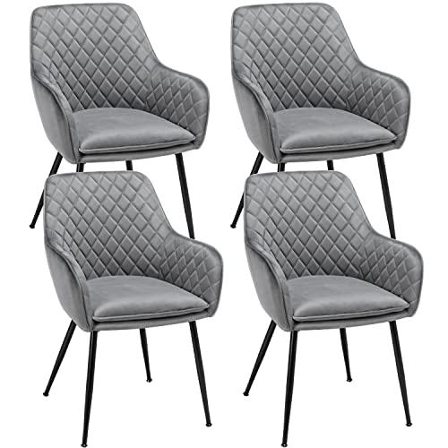 Yaheetech Esszimmerstühle 4er Set Küchenstühle, Polsterstühle mit Armlehnen Metallbeine, Seesel aus Samtstoff für Arbeitszimmer/Wohnzimmer, Hellgrau von Yaheetech