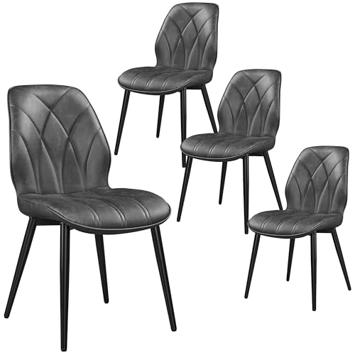 Yaheetech Esszimmerstühle 4er Set Küchenstühle gepolstert Metallbeine bis 136 KG Belastbar Polsterstuhl für Küche/Esszimmer/Schlafzimmer/Restaurant Dunkelgrau/Kunstleder von Yaheetech