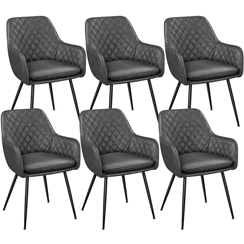 Yaheetech Esszimmerstühle 6er Set, Sessel, Polsterstühle mit Armlehnen, Metallbeine, Kunstleder, bis 120 kg belastbar, für Arbeitszimmer, Wohnzimmer, Schlafzimmer, dunkelgrau von Yaheetech