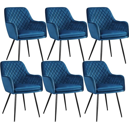 Yaheetech Esszimmerstühle 6er Set, Sessel, Polsterstühle mit Armlehnen, Metallbeine, Samtbezug, bis 120 kg belastbar, für Arbeitszimmer, Wohnzimmer, Schlafzimmer, blau von Yaheetech