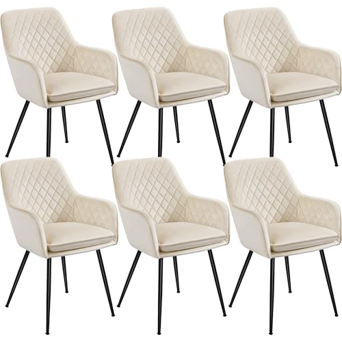 Yaheetech Esszimmerstühle 6er Set Küchenstühle, Polsterstühle mit Armlehnen Metallbeine, Seesel aus Samtstoff für Arbeitszimmer/Wohnzimmer, Beige von Yaheetech