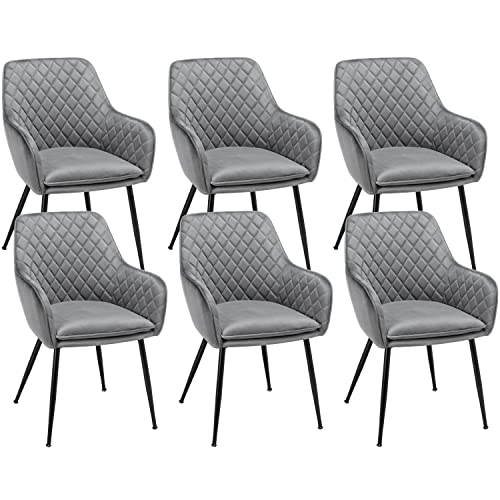 Yaheetech Esszimmerstühle 6er Set Küchenstühle, Polsterstühle mit Armlehnen Metallbeine, Seesel aus Samtstoff für Arbeitszimmer/Wohnzimmer, Hellgrau von Yaheetech