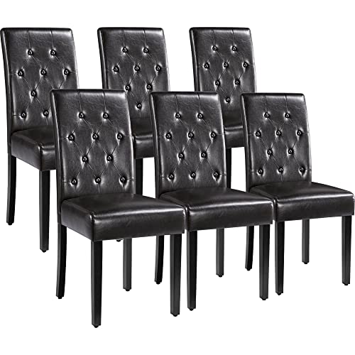 Yaheetech Esszimmerstühle 6er Set Küchenstuhl Lehnstuhl Polsterstuhl mit hoher Rückenlehne, Beine aus Massivholz, gepolsterte Sitzfläche aus Kunstleder, Braun von Yaheetech