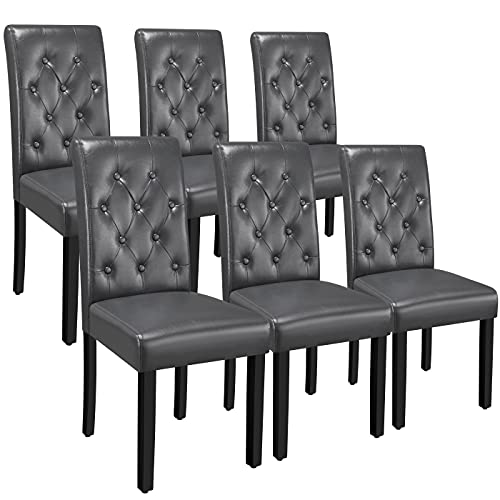Yaheetech Esszimmerstühle 6er Set Küchenstuhl Lehnstuhl Polsterstuhl mit hoher Rückenlehne, Beine aus Massivholz, gepolsterte Sitzfläche aus Kunstleder, Grau von Yaheetech