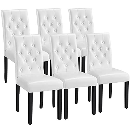 Yaheetech Esszimmerstühle 6er Set Küchenstuhl Lehnstuhl Polsterstuhl mit hoher Rückenlehne, Beine aus Massivholz, gepolsterte Sitzfläche aus Kunstleder, Weiß von Yaheetech