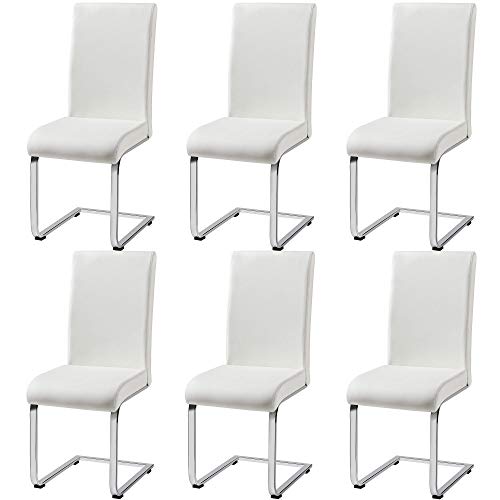 Yaheetech Esszimmerstühle 6er Set Schwingstuhl Freischwinger stühle küchenstuhl polsterstuhl, Kunstleder Bezug, 135 kg belastbar Weiß von Yaheetech