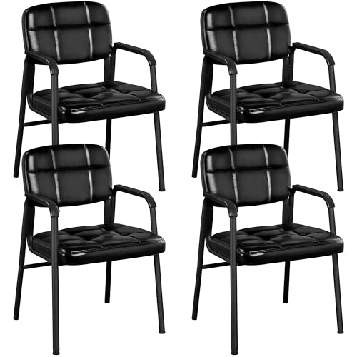 Yaheetech Esszimmerstühle Küchenstühle mit Armlehnen 4 Stück, Wartezimmerstuhl Polsterstuhl, Besucherstühle mit hochwertiger Polsterung und Kunstlederbezug für Esszimmer/Büro/Konferenz-Raum Schwarz von Yaheetech