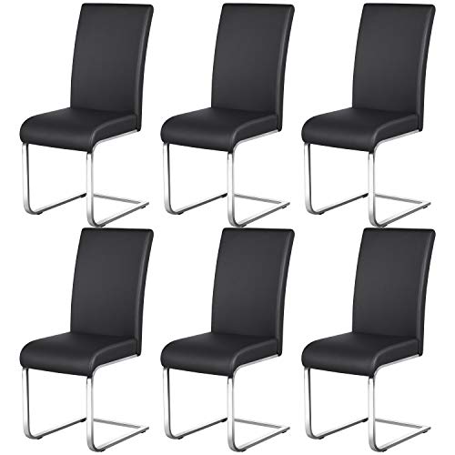 Yaheetech Esszimmerstühle Schwingstuhl 6er Set Küchenstuhl Kunstleder 135 kg belastbar, Schwarz von Yaheetech