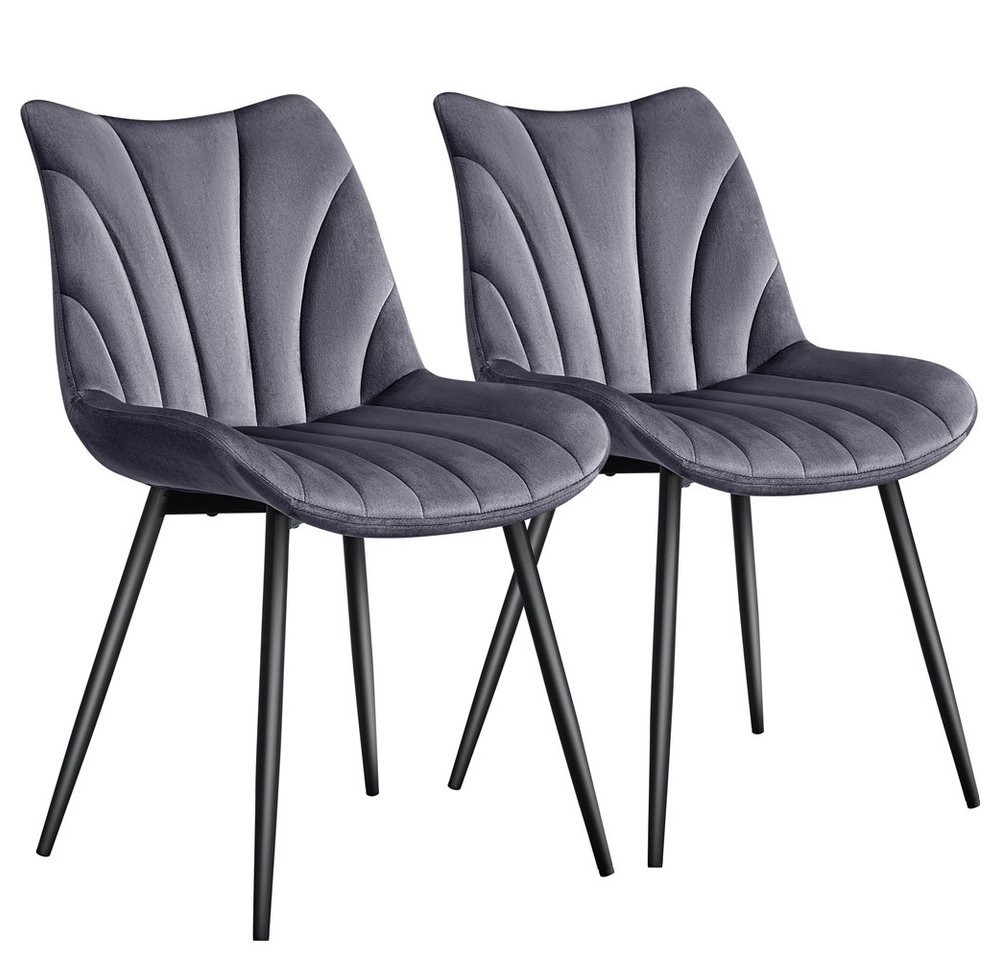 Yaheetech Esszimmerstuhl Gepolsterte Küchenstühle mit Metallbeinen (2 St), 2er-Set Beistellstühle mit Vertikal Gestepptem Design von Yaheetech
