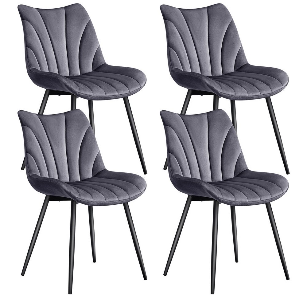 Yaheetech Esszimmerstuhl Gepolsterte Küchenstühle mit Metallbeinen (4 St), 4er-Set Beistellstühle mit Vertikal Gestepptem Design von Yaheetech