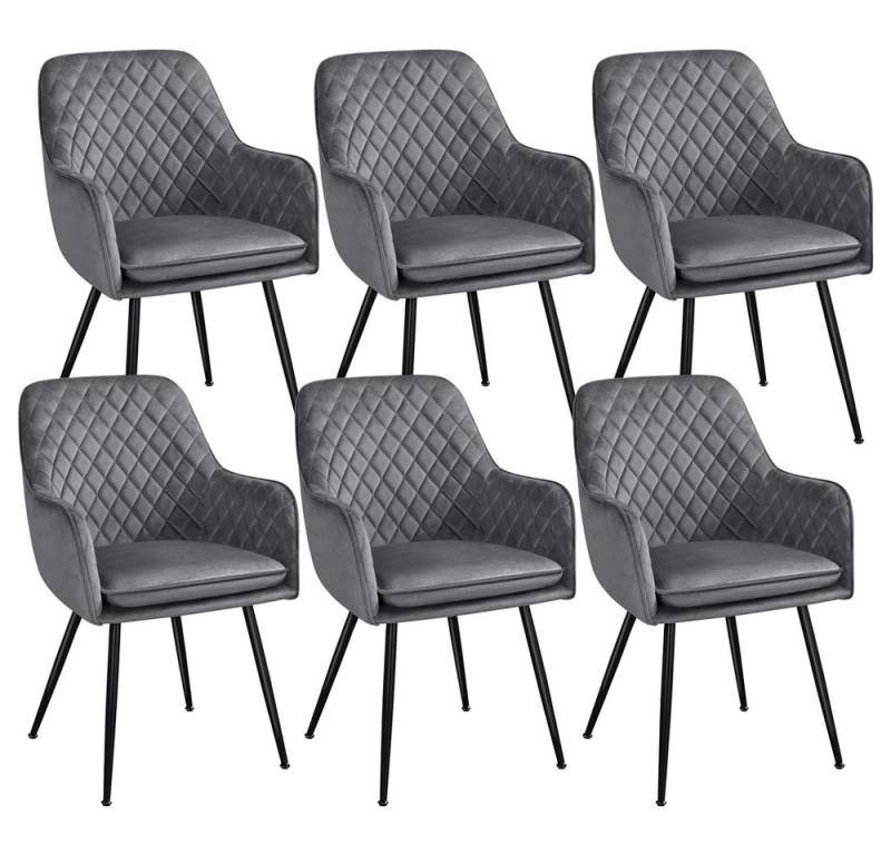 Yaheetech Esszimmerstuhl Küchenstühle (6 St), Stuhl-Set Polsterstühle mit Armlehnen und Metallbeine von Yaheetech