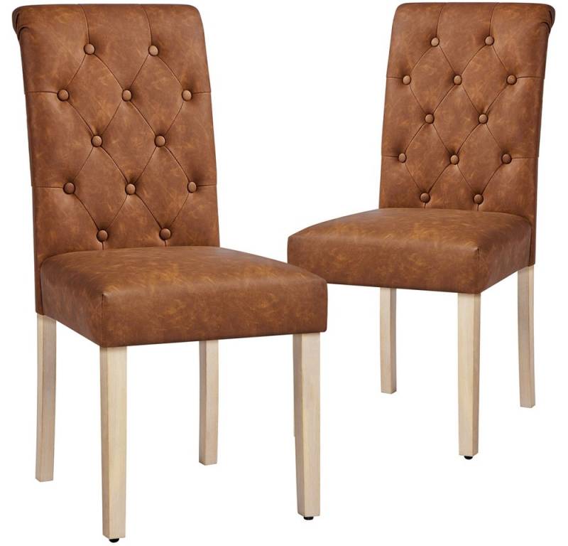 Yaheetech Esszimmerstuhl Küchenstuhl mit Hoher Rückenlehne (2 St), 2-er Polsterstuhl, Beine aus Massivholz, gepolstert von Yaheetech