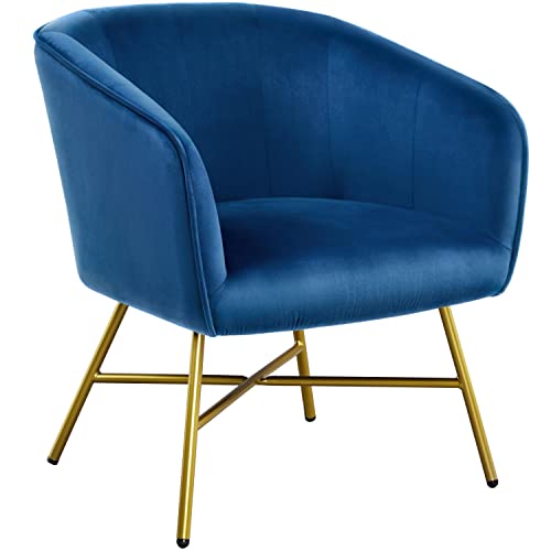 Yaheetech Esszimmerstuhl aus Stoff Retro Design Samt Stuhl Beistellstuhl mit Rückenlehne Sessel Metallbeine Blau von Yaheetech