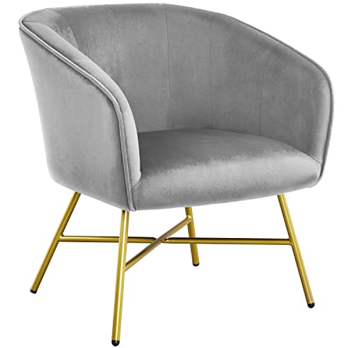 Yaheetech Esszimmerstuhl aus Stoff Retro Design Samt Stuhl mit Rückenlehne Sessel Metallbeine Grau von Yaheetech
