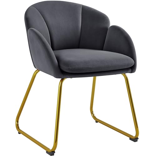 Yaheetech Esszimmerstuhl modern, Küchenstuhl in Blumenform, Sessel Polsterstuhl mit Metallbeinen Gold, für Wohnzimmer/Esszimmer Dunkelgrau von Yaheetech