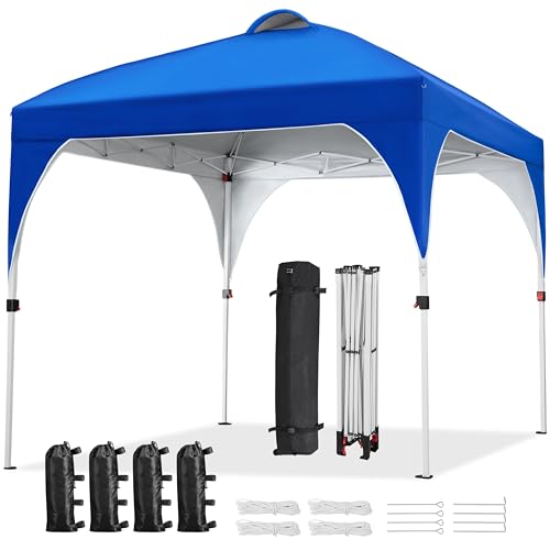 Yaheetech Faltpavillon 2,4 x 2,4 m Pop-Up Pavillon, Höhenverstellbar Gartenpavillon, Wasserdicht & Sonnenschutz Partyzelt Gartenzelt mit Rolltragetasche für Outdoor Markt Garten Hof, Blau von Yaheetech