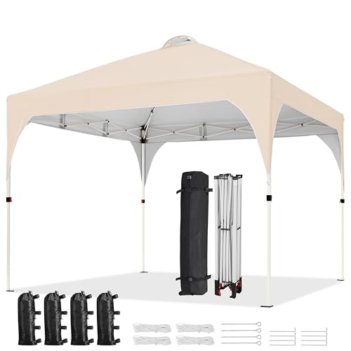 Yaheetech Faltpavillon 3x3m Pop Up Pavillon Gartenpavillon, Stabil Höhenverstellbar Wasserdicht Sonnenschutz, mit Entlüftung Rolltragetasche, für Outdoor Markt Garten Hof, Beige von Yaheetech