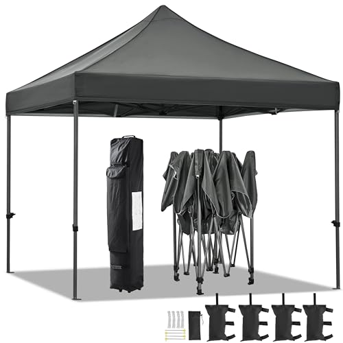 Yaheetech Faltpavillon Pavillon 3x3 wasserdicht stabil, 323/332/341 cm höhenverstellbar faltbar Pop up Faltzelt, UV-Schutz 50+ für Garten Hochzeit Camping, Dunkelgrau von Yaheetech