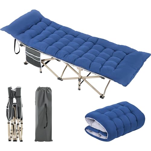 Yaheetech Feldbett mit Matratze Campingbett klappbar Gästebett mit Tragetasche & Seitentasche 191 x 67 cm Gartenliege bis 150 kg Belastbar, Blau Matratze+Grau Bett von Yaheetech