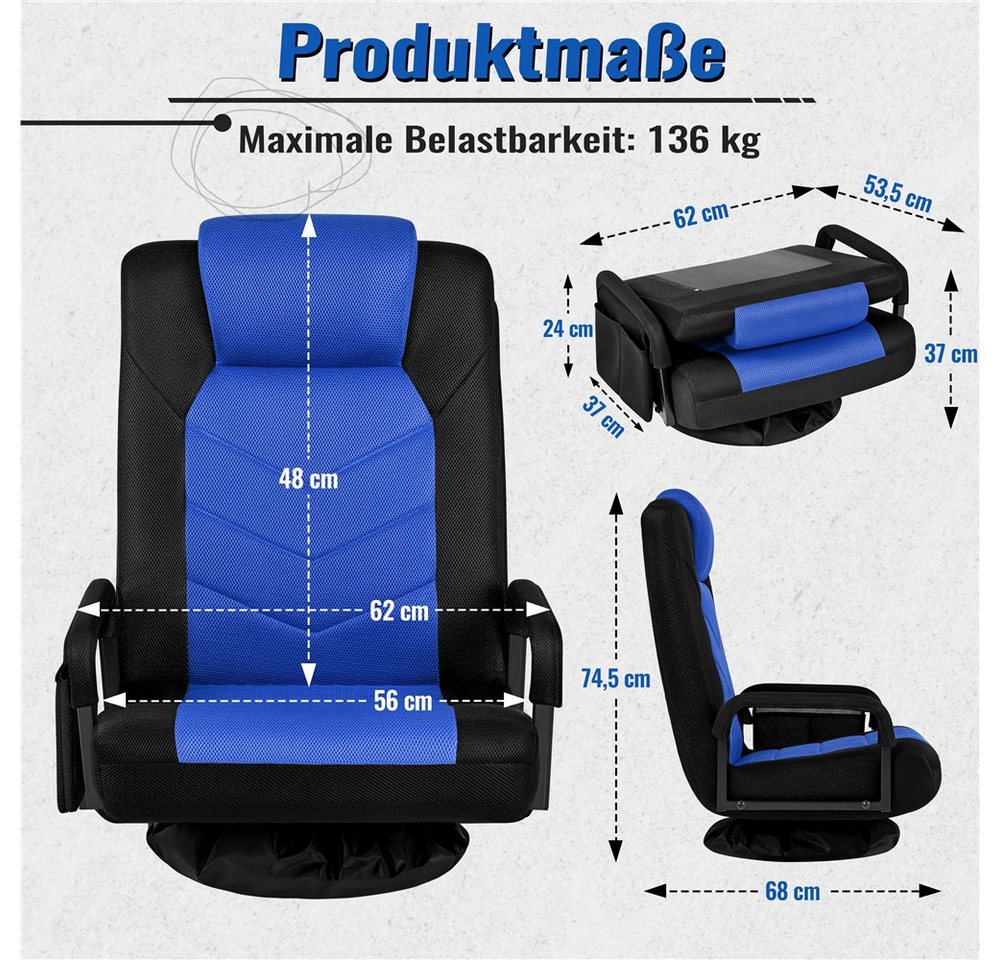 Yaheetech Gaming-Stuhl Bodenstuhl 360° Drehbar, Verstellbare Relaxstuhl Meditationsstuhl 360° Floor Chair Sitzsessel von Yaheetech