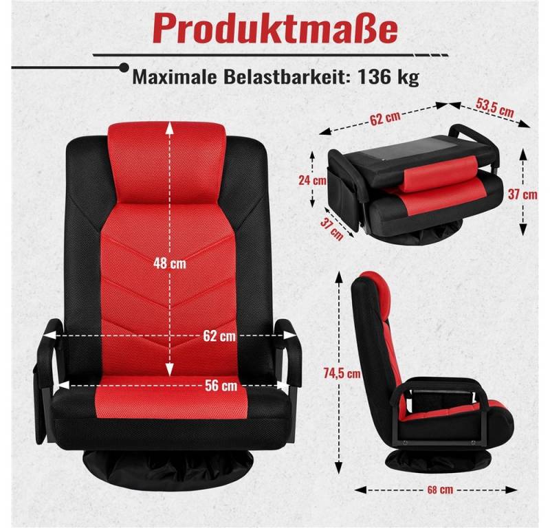 Yaheetech Gaming-Stuhl Bodenstuhl 360° Drehbar, Verstellbare Relaxstuhl Meditationsstuhl 360° Floor Chair Sitzsessel von Yaheetech