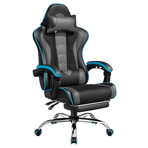 Yaheetech Gaming Stuhl Ergonomischer Gamer Stuhl mit Massagefunktion Computerstuhl mit Fußstütze Bürostuhl 90-135° Rückenlehne verstellbar Gaming Sessel PC Stuhl Schwarz/Grau von Yaheetech