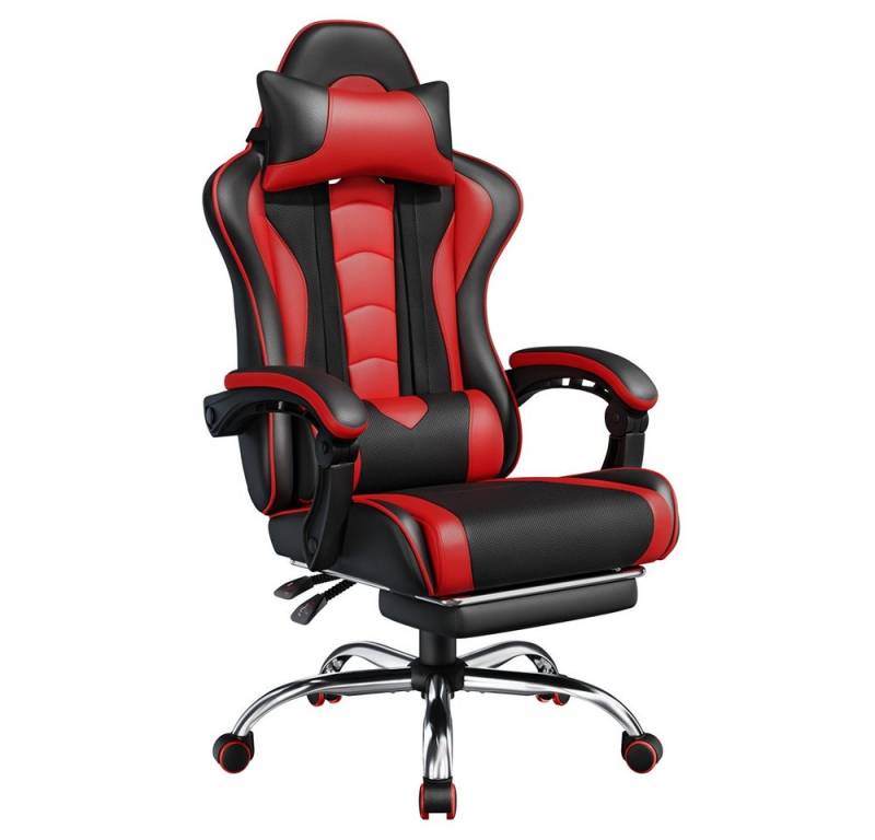 Yaheetech Gaming-Stuhl mit Massagefunktion & Kopfstütze & Fußstütze Ergonomischer PC-Stuhl, Drehstuhl Computerstuhl Verstellbare Rückenlehne von Yaheetech