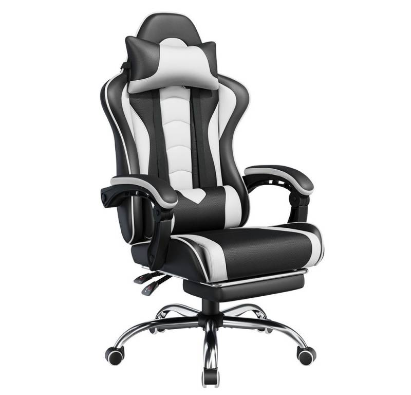 Yaheetech Gaming-Stuhl mit Massagefunktion & Kopfstütze & Fußstütze Ergonomischer PC-Stuhl, Drehstuhl Computerstuhl Verstellbare Rückenlehne von Yaheetech