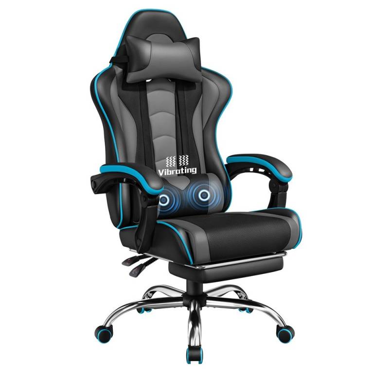 Yaheetech Gaming-Stuhl mit Massagefunktion & Kopfstütze & Fußstütze Ergonomischer PC-Stuhl, Drehstuhl Computerstuhl Verstellbare Rückenlehne von Yaheetech