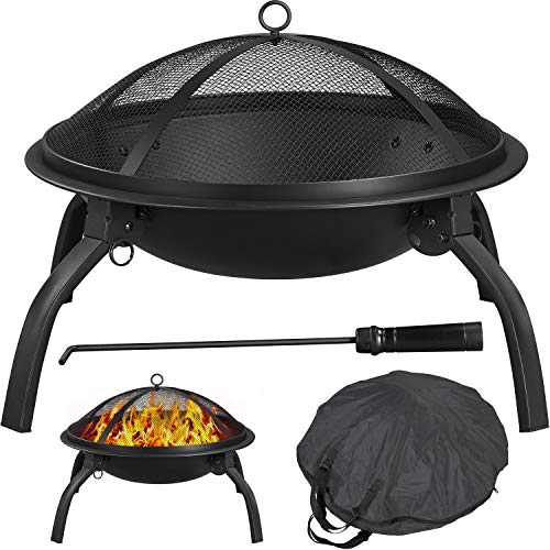 Yaheetech Feuerstelle Feuerschale mit Funkenschutz, Klappbare Feuerkorb Outdoor Fire Pits Feuerschalen für den Garten, Winter Heizung, Wohnmobil Reisen und Camping, Ø54 cm von Yaheetech