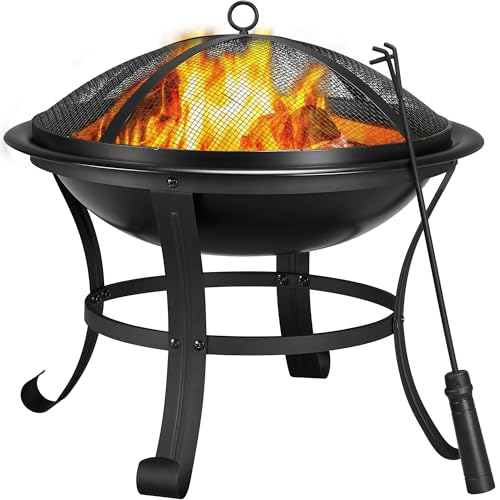 Yaheetech Ø 54cm Feuerschale mit Funkenschutz, Outdoor Feuerstelle Feuerkorb, Fire Pit, Feuerschalen für den Garten, Heizung, Terrasse, Lagerfeuer und Camping von Yaheetech