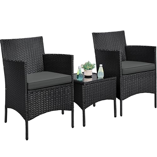 Yaheetech Gartenmöbel 3-teilig Polyrattan Balkonmöbel Sitzgruppe Garten Stuhl mit Tisch Bistro-Set für 2 Personen von Yaheetech