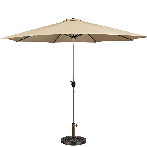 Yaheetech Gartenschirm Sonnenschirm mit Schirmständer Rund Marktschirm Neigbar Kurbelschirm 14 KG Sonnenschirmständer Schirmgewicht für Outdoor und Balkon 327 cm/Tan von Yaheetech
