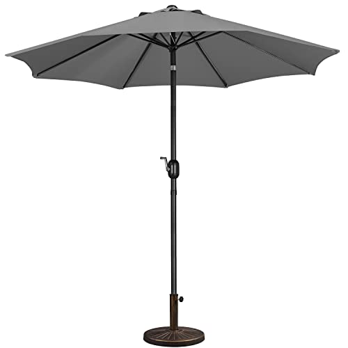 Yaheetech Gartenschirm Sonnenschirm mit Schirmständer Rund Marktschirm Neigbar Kurbelschirm Sonnenschirmständer Schirmgewicht für Outdoor und Balkon, 270 cm/Grau von Yaheetech