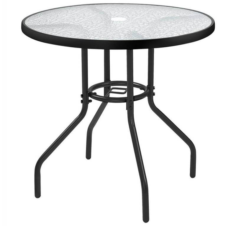 Yaheetech Gartentisch, rund Ø70 cm, mit Schirmloch & Glasplatte von Yaheetech