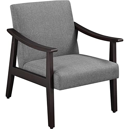 Yaheetech Sessel Loungesessel Wohnzimmer, Gepolsterter Sessel Retro, Relaxsessel mit Armlehnen aus Holz, Dunkelgrau von Yaheetech