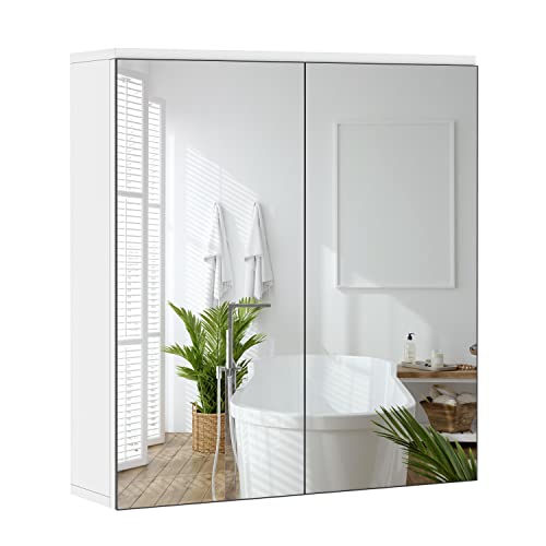 Yaheetech Badezimmerschrank mit 2 Spiegeltüren Hängeschrank Spiegelschrank fürs Bad 2-stufiger Badschrank höhenverstellbare Ablage von Yaheetech