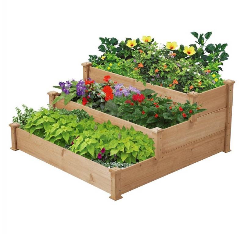Yaheetech Hochbeet, Gartenbeet Stufenbeet Tannenholz 120 x 120 x 56 cm stapelbar von Yaheetech