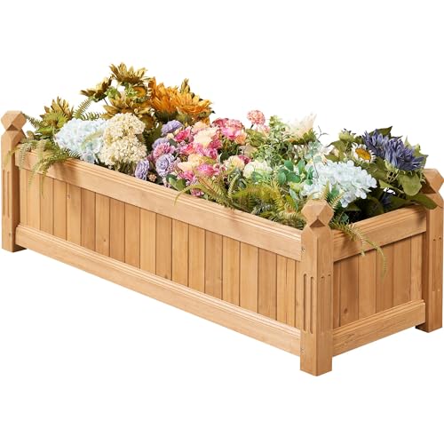 Yaheetech Hochbeet Pflanzkasten Blumenkasten 110,5 cm L × 40 cm B × 35,5 cm aus Tannenholz mit Entwässerung, Gartenbeet Gemüsebeet Pflanzbeet Kräuterbeet für Garten Terrasse Balkon, Hellbraun von Yaheetech