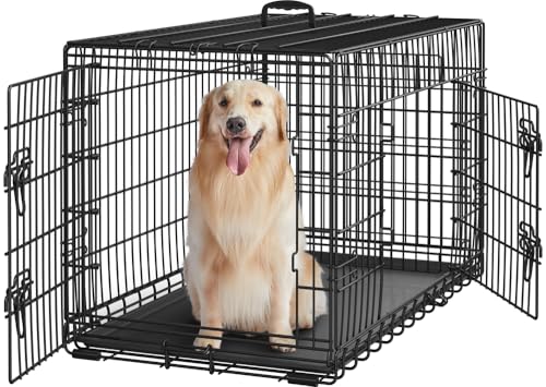 Yaheetech Hundekäfig 107 x 66 x 74,5 cm klappbar mit Trennwand 2 Türen, Hundebox für zuhause mit ausziehbare Bodenschale, Transportkäfig Auto, Hundetransportbox Drahtkäfig für Hunde Welpe, XL, Schwarz von Yaheetech