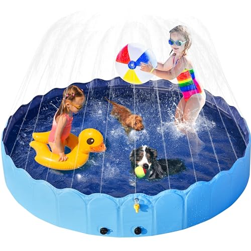 Yaheetech Hundepool 160cm mit Sprinkler, 0.6cm Verdickter Faltbarer Planschbecken für Hunde, rutschfest Hundeplanschbecken, Wasserspielzeug für Sommer Outdoor Garten, Blau von Yaheetech