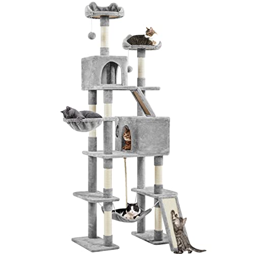Yaheetech Katzenkratzbaum 206 cm deckenhoch, XXL groß Katzenbaum, Stabiler Kletterbaum Kratzbaum für große Katzen mit Sisalseil Korb Hängematte Hellgrau Yaheetech Katzenkratzbaum 206 cm deckenhoch, XXL groß Katzenbaum, Stabiler Kletterbaum Kratzbaum für große Katzen mit Sisalseil Korb Hängematte Hellgrau von Yaheetech