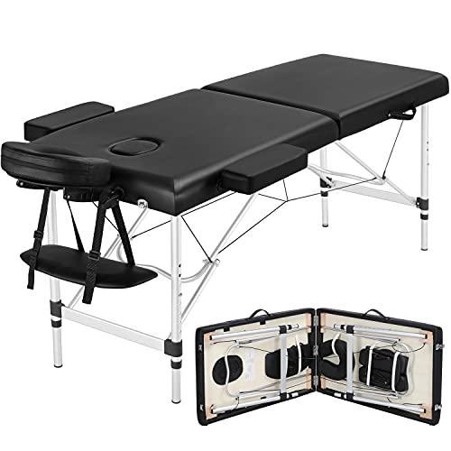 Yaheetech Klappbare Massageliege 2-Zonen Massagebett Höhenverstellbarer Massagetisch Massagebank mit Kopfstütze & Armlehnen & Tasche Schwarz von Yaheetech